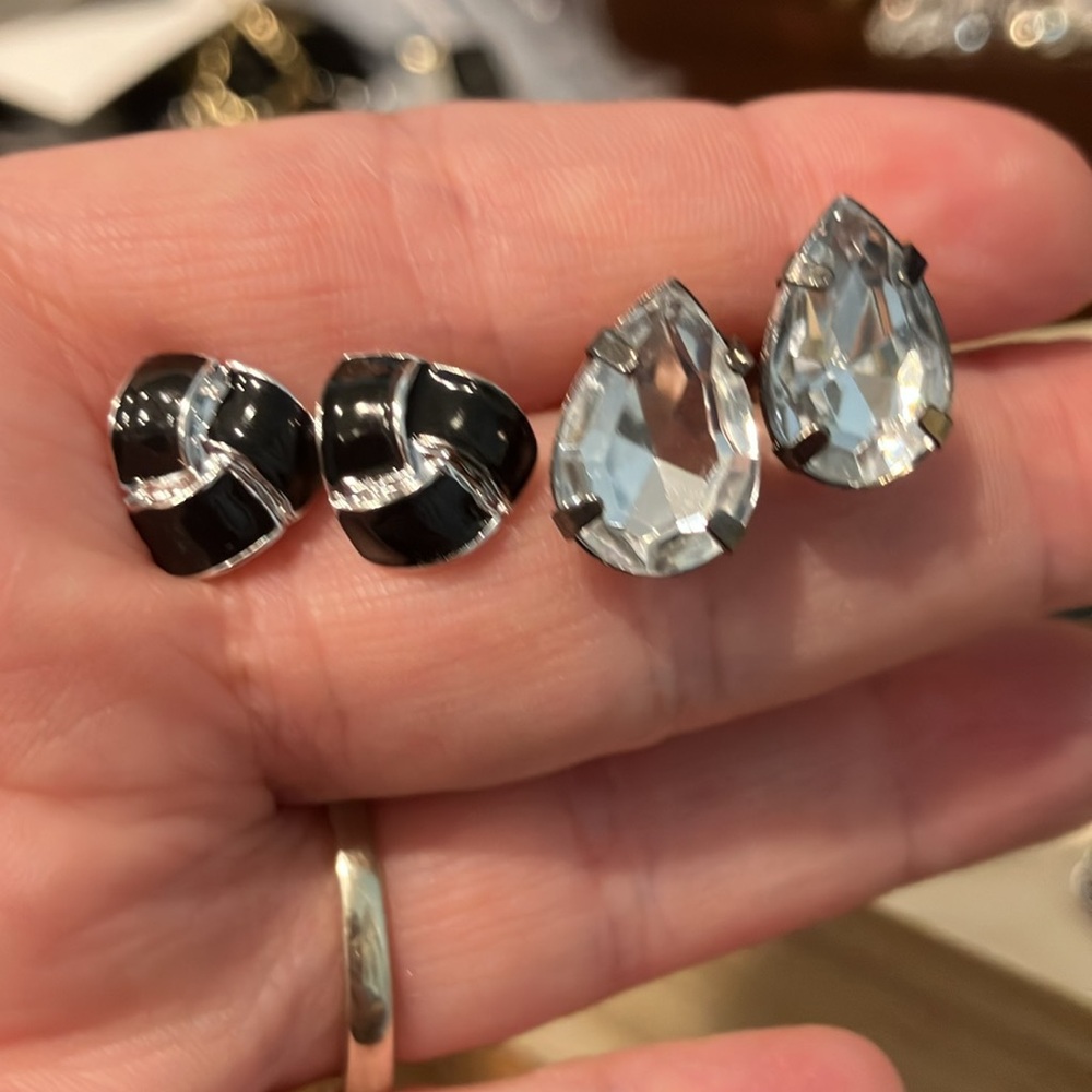 Black and Silver Earrings Bundle of 10 Pairs sparkly rhinestones - Picture 8 of 12